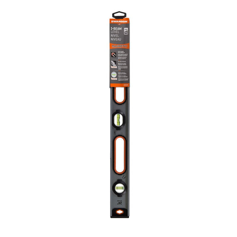 [Australia - AusPower] - Swanson Tool Co SWIBL24M 24 inch Magnetic Aluminum I-Beam Level with 3 Bubble Vials for 0°/90°/45° Measurements 