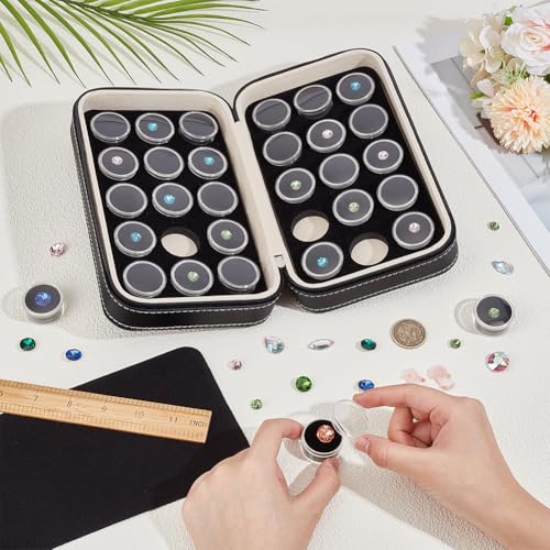 BENECREAT 30Pcs Gem Jars Leather Jewelry Display Case, 8.6x5.1x2.5 Inch Loose Diamond Box with Black Foam Insert for Collectibles Storage, Diamond Boxes Containers