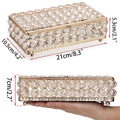 ELLDOO Crystal Jewelry Box Rectangle Trinket Organizer Earrings Rings Box Treasure Box Storage Home Decor Accent Decorative Box with Lid for Valentine Wedding Christmas Birthday Gift, Gold