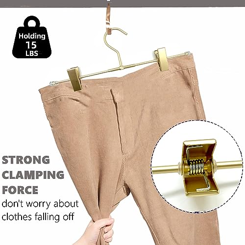 11.8" Gold Matt Aluminium Metal Bottom Clips Pants Trousers Clothes Hangers,10 Pack Heavy Duty Space Saving Durable Adjustable Clips Legging Organizer,Toddler Infant Hangers Shirts Newborn 10