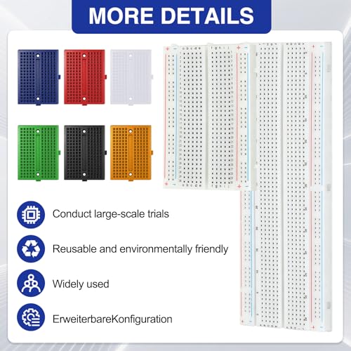 Breadboard Kit con 830、400 Breadboard 6 Mini Breadboard 65 Bridges | Breadboard Kit Breadboard Electron ik Proto Shield Distribution for Arduino and Electrical Connections