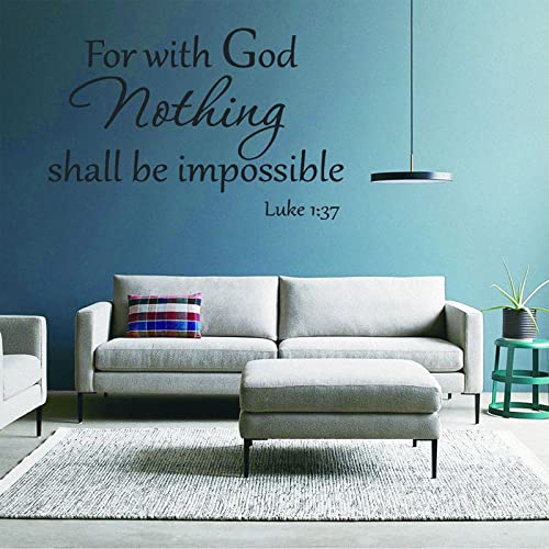 INCAUCA Bible Verse Wall Decals Peel and Stick, for with God Nothing Shall be Impossible Luke 1:37 Wall Art Saying Sticker, Inspirational Spiritual Religious Decor for Church Home Pray 1pcs