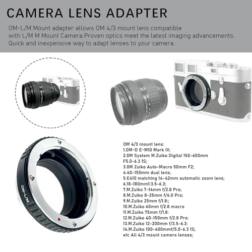 OM to LM Lens Adapter for Olympus OM Mount Lens to for Leica M L/M M9 M8 M7 M6 M5 (Compatible TECHART LM-EA 7 Adapter) OM to LM Adapter