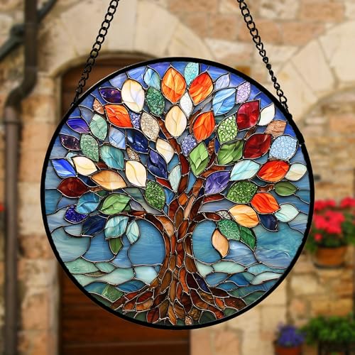 Colorful Tree of Life Stained Glass Window Hanging Suncatcher Gifts 6.3" Colorful 6.3x6.3 IN