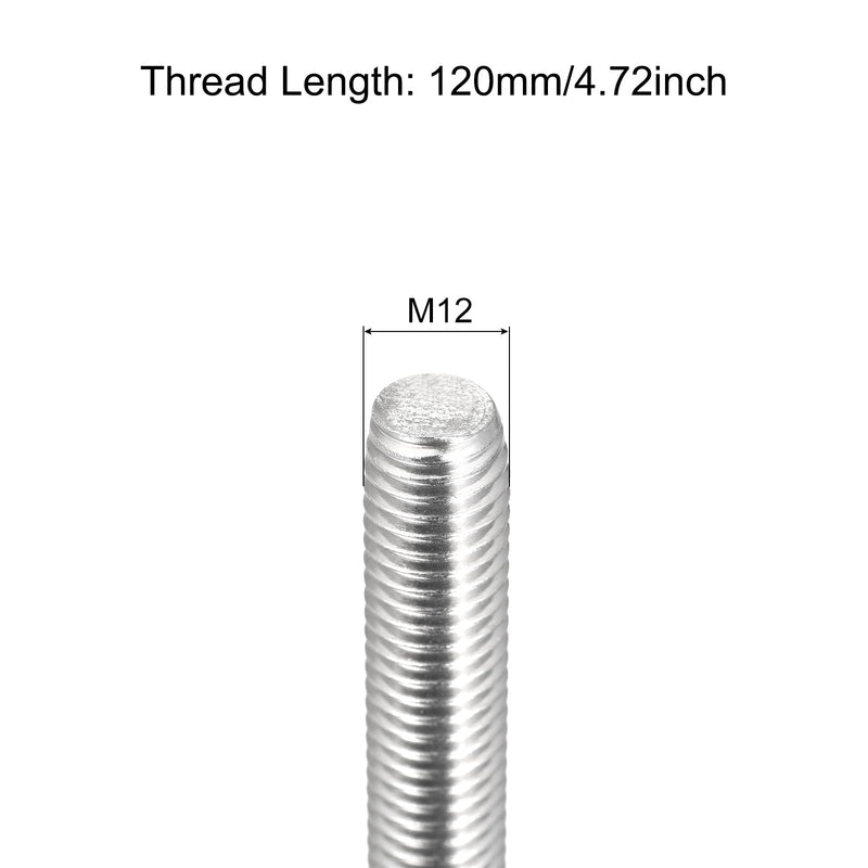 MECCANIXITY Fully Threaded Rod M12 x 120mm 1.75mm Thread Pitch 304 Stainless Steel Right Hand Threaded Rods Bar Studs 8 Pack