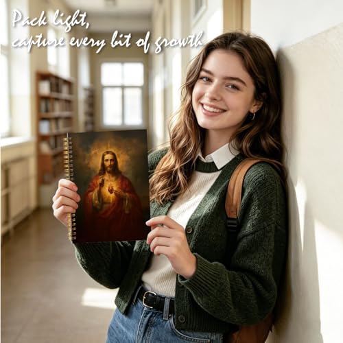 Sacred Heart of Jesus Christian Spiral Notebook 5.5 x 8.3, Jesus Gifts for Women Men Journal, Vintage Catholic Religious Spiritual Prayer Journaling Notebooks for Note Taking White YS-2