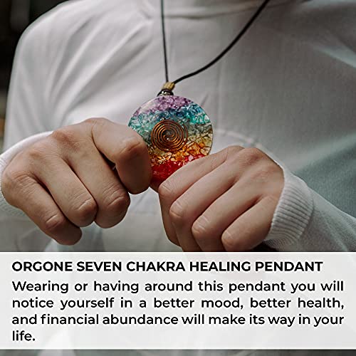 Orgonite Crystals Seven Chakra Rainbow Orgone Pendant - Orgone Chakra Healing Stones Necklace for Yoga, Meditation, Reiki Gifts, Office & Home Decor