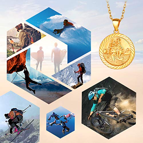 St Christopher Necklace for Women, 925 Sterling Silver Coin Pendant with Adjustable Chain 46cm Plus 5cm Gold