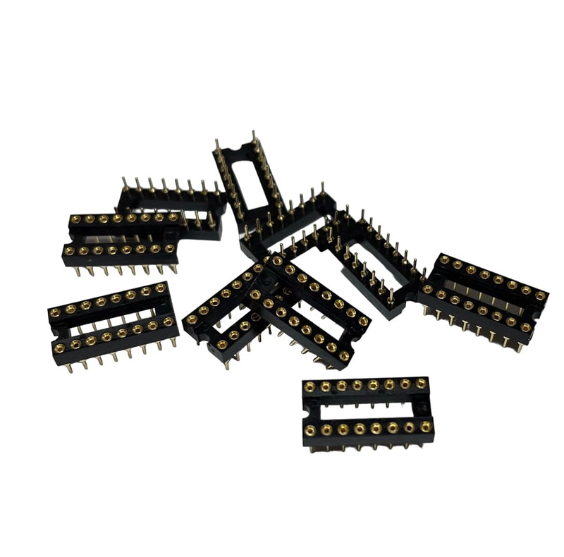 Gold-Plated 20 pcs DIP-10/DIP-16 pins IC Round Hole Socket Adaptor 2.54mm Pitch 7.6 Row Pitch 2 Row 10/16 Round Pins Soldering (DIP-16 pins) DIP-16 pins