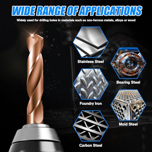 HOYUSK solid carbide 3/16-inch TISIN-coated metal drill bit set, 2 pieces for steel and alloy materials