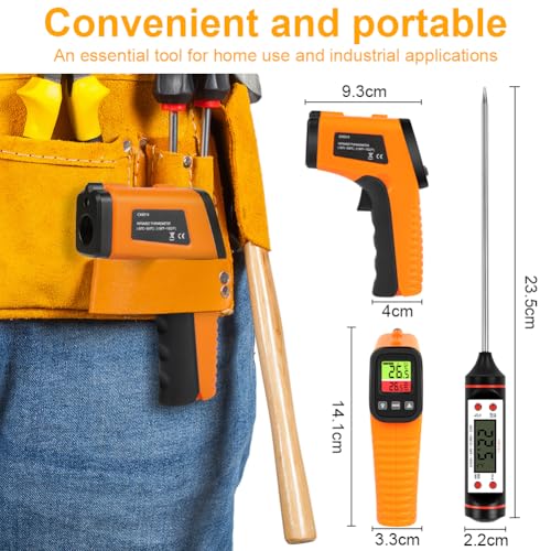 HOTUT Infrared Thermometer, Digital Laser Temperature Gun -58°F~1022°F (-50°C ~ 550°C), Non-Contact Laser Temperature Meter with Meat Thermometer, for Cooking/Barbecue/Industry, Not for Humans Temperature Gauge Set