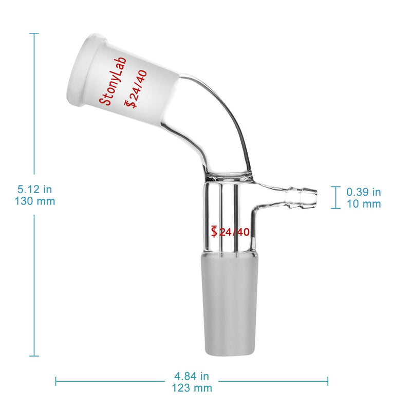 StonyLab Glass Vacuum Take Off Adapter, 105 Degree Bent, Short Stem with 24/40 Joints 24/40 Joint