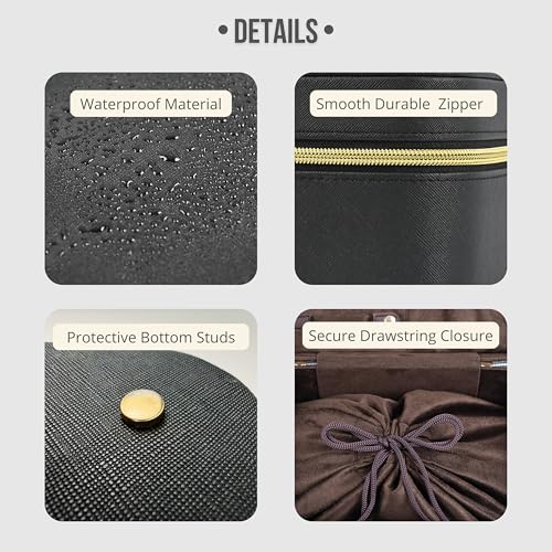 Travel Jewelry Organizer Case for Women Girls, Small Portable Jewelry Box with Compartments, Drawstring Pouch, Waterproof PU Leather Storage for Rings Earrings Necklace Bracelet, Mom Wife Gift – Black