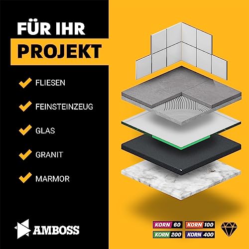 Anvil Tools Sanding Block Set Grit: 60-400 - Diamond Sanding Pad - Sanding Sponge / Suitable for Tiles + Porcelain Stoneware + Glass + Granite + Marble