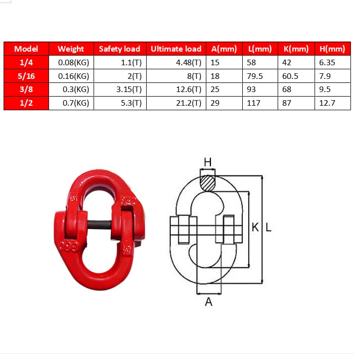 [Australia - AusPower] - 2 Pack G80 Alloy Steel Hammerlock Coupling Link, 5/16" Hammer Lock Safety Chain Connector Link 4400 lbs Working Load Limit 4400-2Pcs 