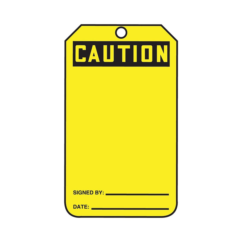Accuform Signs MGT200CTP Safety Tag, Legend Caution (Blank), 5.75" Length x 3.25" Width x 0.010" Thickness, PF-Cardstock, Black on Yellow (Pack of 25)