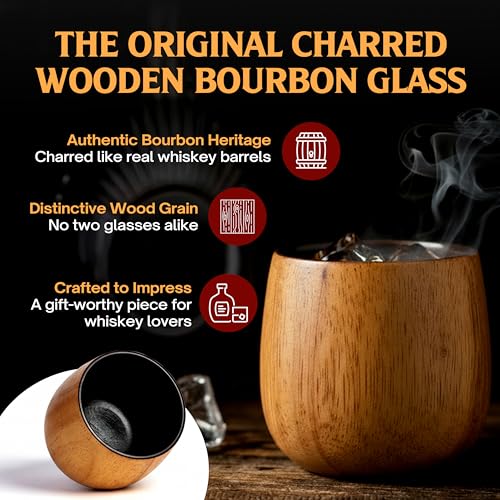 The Original Charred Wooden Bourbon Drinking Glass Bourbon Gifts for Men | Whiskey Glasses For Dad | Great Whiskey Gifts for Men Who Have Everything | Perfect Presents For Boyfriend or Dad (2 Pack) 2