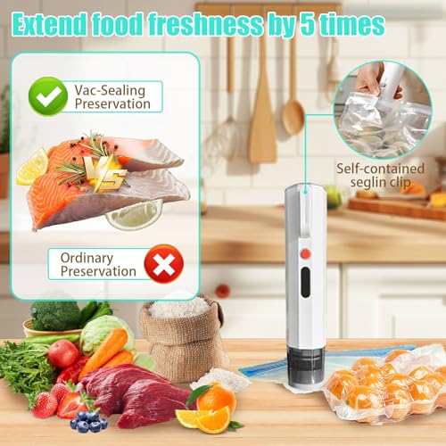 Mini Handheld Vacuum Sealer with 30 Reusable Seal Bags, Type‑C Charging 30 PCS+Vacuum Pump