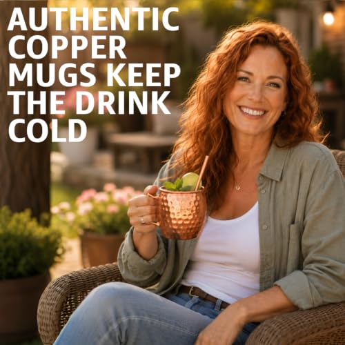 Moscow Mule Copper Mugs Set of 4, 16 oz Pure Copper Cups for Drinking