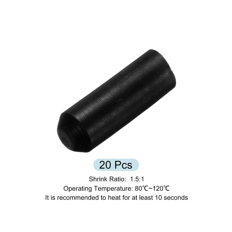 QUARKZMAN Pack of 20 30 mm Length Shrink End Caps 10 mm ID, 1.5:1 Ratio Rubber End Caps Black Heat Resistant Heat Shrink Tube Caps for Cable Rope 10mm ID x 30mm L