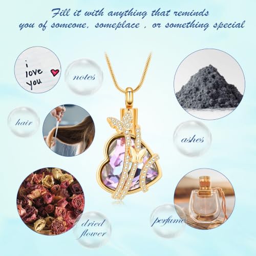 Butterfly Urn Necklaces Heart Cremation Jewelry for Ashes Stainless Steel Keepsakes Memorial Lover Ashes Holder Urns Necklaces Pendant Jewelry P-Gold