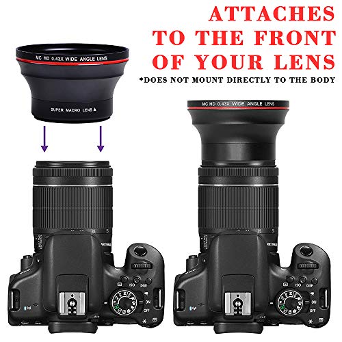 58MM 0.43x Professional HD Wide Angle Lens w/Macro Portion for Canon EOS Rebel 77D T7i T6s T6i T6 T5i T5 T4i T3i SL2 60D 7D 70D 58MM