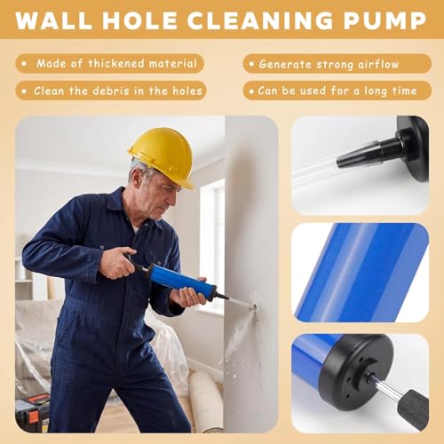 Set of 6 Drill Hole Brushes with Drill Hole Blower Pump Hole Brush Stainless Steel Cleaning Brush Pipe Cleaner Brush for Efficient Drill Hole Cleaning Hammer Drills (8/12/16/20/25 mm)