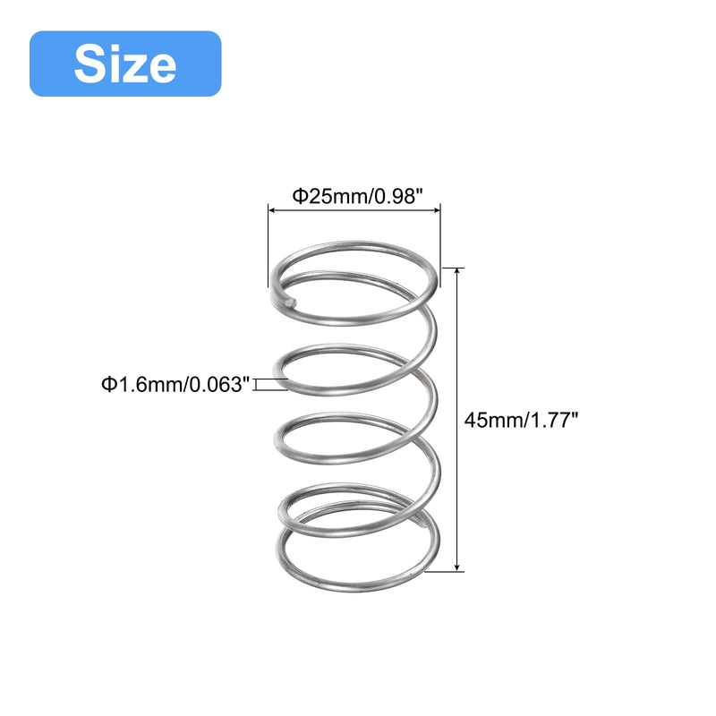 [Australia - AusPower] - uxcell Compression Spring, 5Pcs 304 Stainless Steel, 25mm OD, 1.6mm Wire Size, 45mm Free Length, Silver Tone 1.6mmx25mmx45mm 