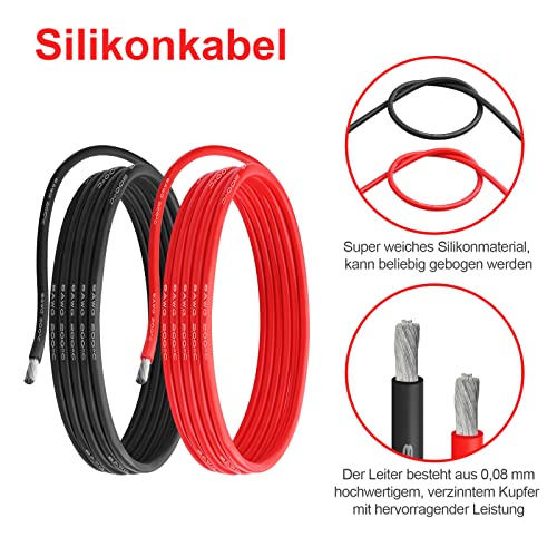 Henakmsl 8AWG Silicone Cable 5m 8.29mm² Red/Black | 2.5m Red + 2.5m Black, Highly Flexible Tinned Copper Stranded Wire for RC, Car, Marine and Electronics 8AWG(2.5M+2.5M)