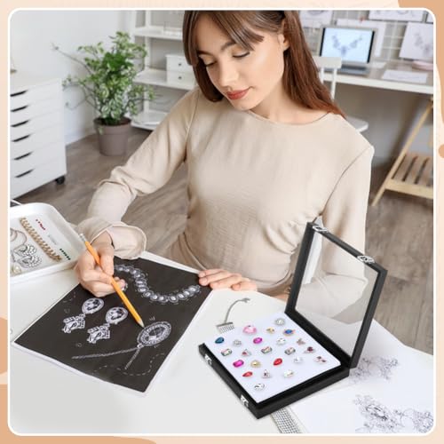 PH PandaHall Diamond Storage Box Leather Jewelry Display Case Gemstone Display Box Gem Containers Boxes Glass Top Jewelry Organizer with Sponge and Clasp for Collectible Rhinestone Crystal Showcase