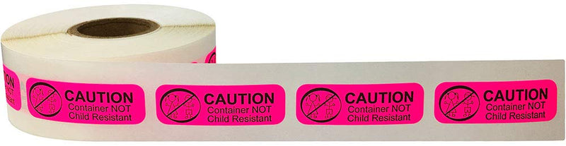 Fluorescent Pink with Black Caution Container Not Child Resistant Medical Stickers – 0.5 x 1.5 Inch Labels, 500 Total Stickers Per Roll for Pharmacies, Hospitals, and Healthcare – Made in the USA