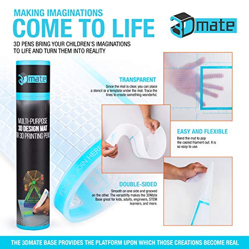 3Dmate Base - Transparent 3D Pen Mat 18 x 12 Inches with Fuse and Join Area - Flexible Two-Sided Heat-Resistant Silicone - 3D Pen Accessories Compatible with Stencils - STEM Activity for Kids, Adults BASE 18" x 12"
