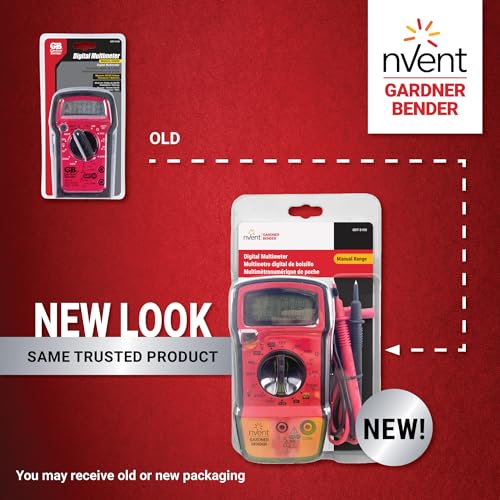 Gardner Bender GDT-3190 digital multimeter in red with black rubber boot and manual display controls