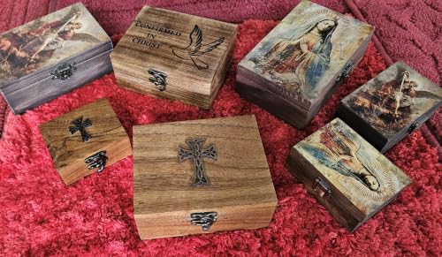 RK Collections Cross Rosary Box Made of Teak Wood | First Communion Jewelry Box | Trinket Box for Rosary Beads, Keepsakes, Small Jewelry and Mementos (5.75" x 4.75" x 2.5") 5.75" x 4.75" x 2.5"