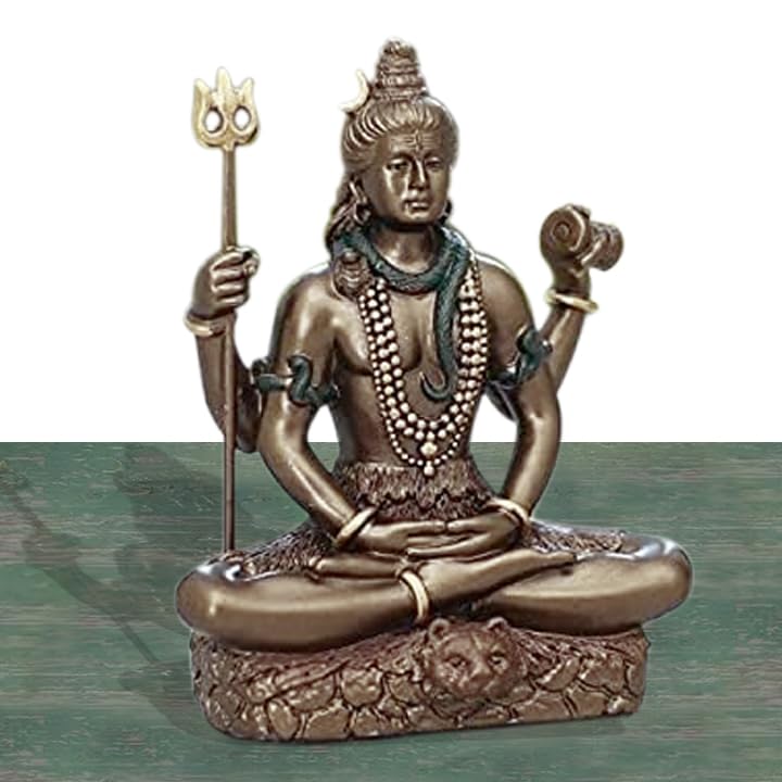 Mediating Shiva Mini Statue 3 Inches - Detailed Resin Figurine, Antique Bronze Finish Idol for Home-Office, Car Dashboard (Shiva Ji)