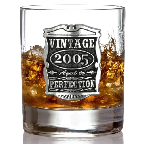 English Pewter Company Vintage Years 2005 21st Birthday Old Fashioned Whisky Rocks Glass Tumbler - Unique Gift Idea For Men [VIN006]