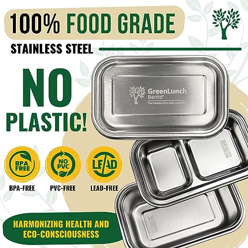 GreenLunch Stainless Steel Bento Box for Adults & Teens, 6 Cup, 2 Piece Green