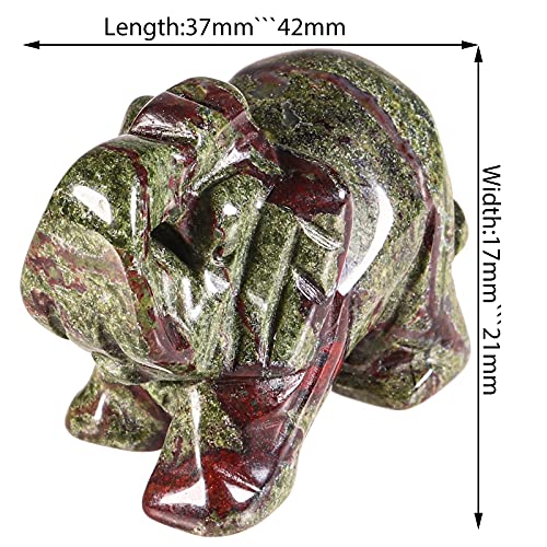 mookaitedecor Hand Carved Dragon Bloodstone Elephant Crystal Statue Green & Red