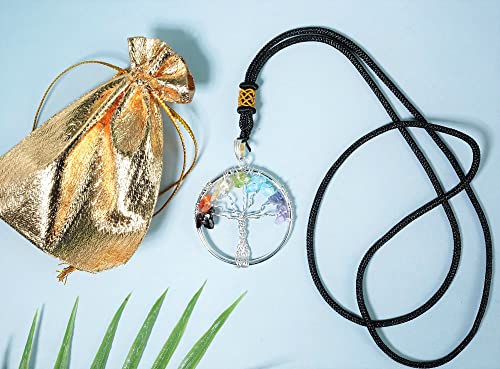 Crocon® 7 Chakra Tree of Life Pendant Crystals for Birthday gift for her #001 (7 Chakra + Tree of Life Pendant-a)