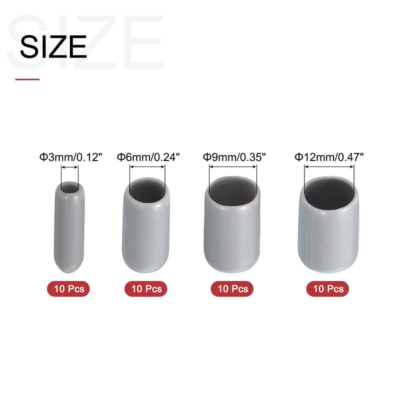 [Australia - AusPower] - uxcell 40pcs Round Rubber End Caps 1/8" 1/4" 3/8" 1/2" Grey Vinyl Cover Screw Thread Protectors Assortment Kit(3mm 6mm 9mm 12mm) 1/8" 1/4" 3/8" 1/2" 40 