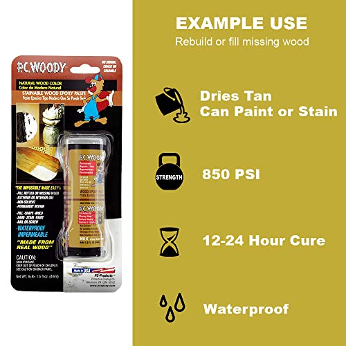 PC Products PC-Woody Wood Repair Epoxy Paste, two-part 12 oz tan wood filler in two cans
