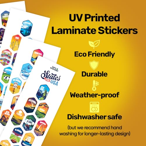 LET'S WANDER Lets Wander 50 States Water Bottle with Waterproof Stickers - 32oz Leakproof Insulated Stainless Steel with Straw - States of the USA Gift Bottle (Blue) Blue Standard