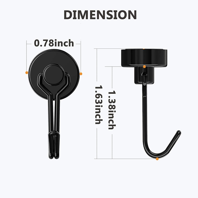 [Australia - AusPower] - Tohoer Magnetic Hooks, Heavy Duty Neodymium Magnet Hook 30LBS with Rust Proof for Indoor Outdoor Hangers Hanging,Refrigerator,Grill,Tools,Kitchen,Key Holders,Black,Pack of 4 20 mm Black 