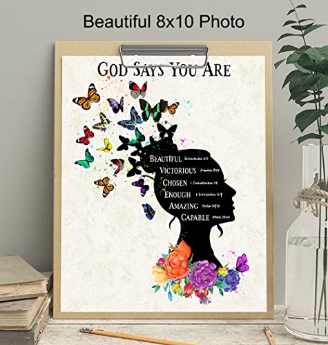 Religious Wall Art & Decor - God Says You Are - Christian Gifts for Women - Uplifting Holy Scripture Bible Verses Room Decoration - Positive Inspirational Quotes - Spiritual Encouragement Gifts