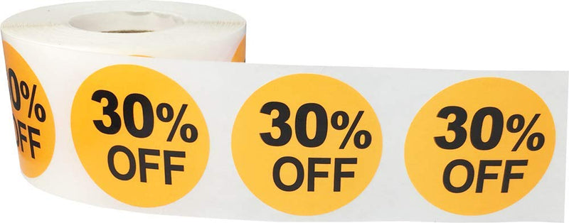 30% Percent Off Stickers for Retail 1.5 Inch 500 Adhesive Labels