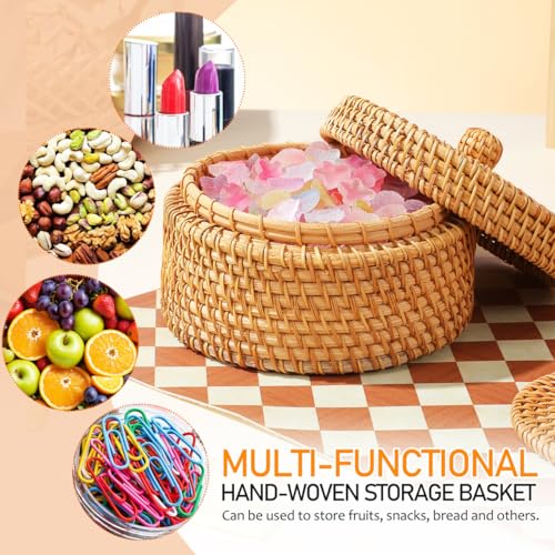 MAGICLULU Rattan Box with Lid Small Rattan Desktop Storage for Jewelry Snacks Bread and Sundries Woven Basket for Balcony Windowsill Dining Table Home Decor 5.59 X 5.51 X 3.07 in