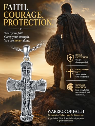 Patron Saint Necklace 925 Sterling Silver St Amulet Medal Pendant Religious Protection Jewelry Gifts for Men C01-Saint Michael Cross