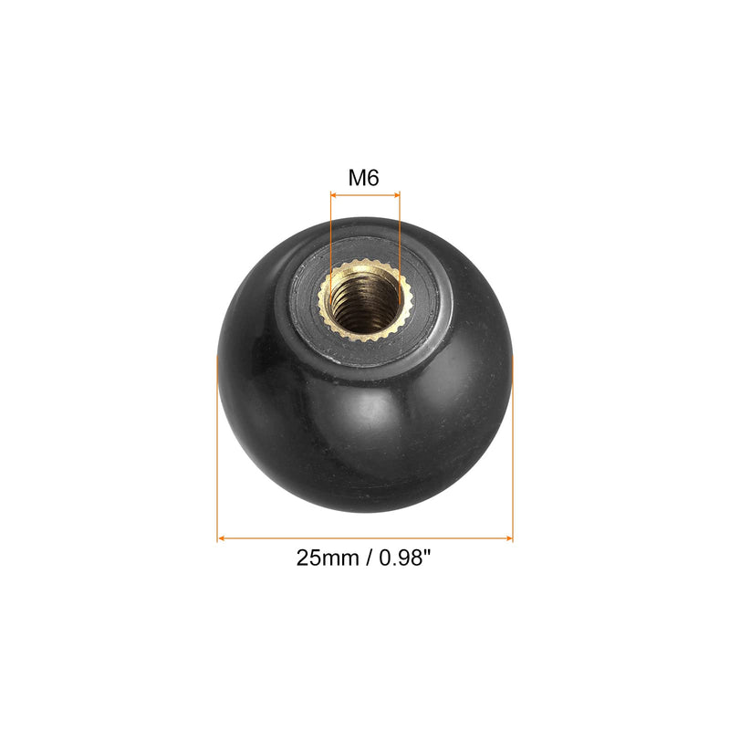 [Australia - AusPower] - uxcell 12Pcs Threaded Ball Knobs, M6 Female Thread Thermoset Ball Knob 0.98'' Dia Black Round Operation Ball Handles with Copper Insert for Machine Handle Tool Replacement M6x0.98'' 