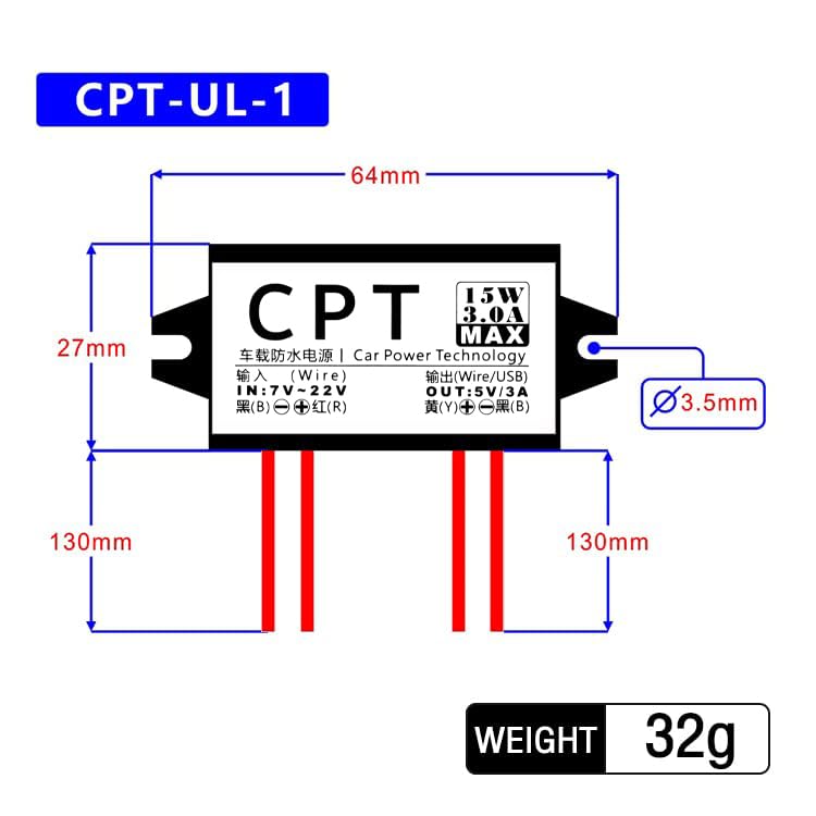 [Australia - AusPower] - 12V to USB, 12V to 5V USB Adapter, DC Buck Converter Module 3A 15W DC to DC Car Power Converter Adapter Low Heat Car Protection 1 Items 