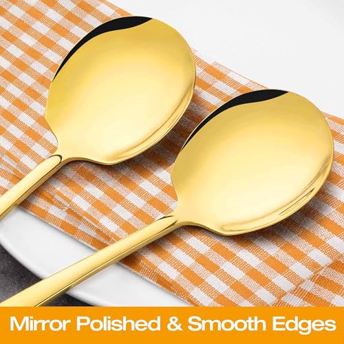 Stainless Steel Serving Spoons Large 9.2-Inch Gold Serving Spoon 8-Piece Big Serving Utensil Set for Buffet, Parties, Catering - Dishwasher Safe(8-Pieces, Gold) Gold, 8 Serving Spoons
